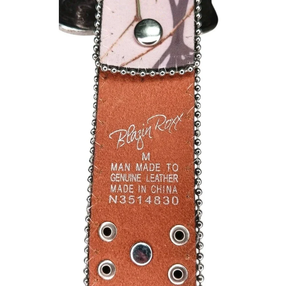 Blazin Roxx RHINESTONE Western Mossy Oak Pink Camo Bling Belt & Cross Buckle Med